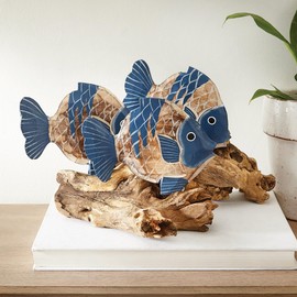 BLACK FOREST DECOR Driftwood Fish Trio Sculpture, 12" W x 8" D x 7 1/2" H