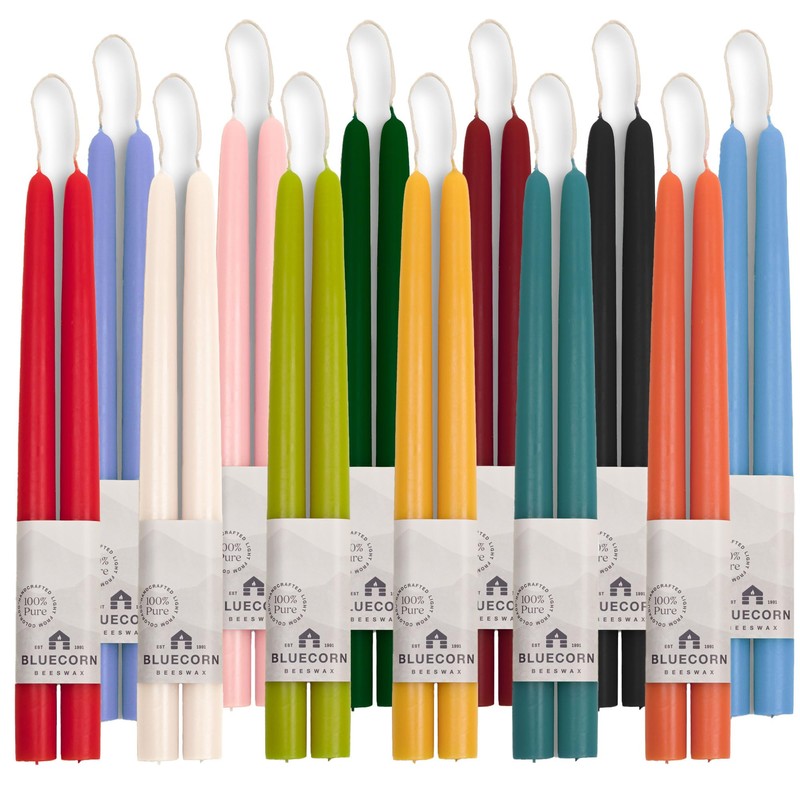 Bluecorn Beeswax Taper Candles, 100% Pure Natural Bees Wax, Pair