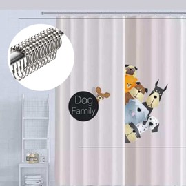 Funny Dogs Shower Curtain For Kids Includes 12 Metal Hooks, on Lavender As Base . A Shower Curtain Set 72"x72" for Toddler Shower or Bathtup Bathroom Decor in Polyester and Washing Machine Safe