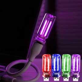 USB LED Night Light 4 Pack, RGB Glass Ambient Lights with Touch Control & Dimmable Brightness, Mini Plug in USB Lamp for Car, Laptop, Bedroom, Decorative Gift for Men (Red Blue Purple Green)