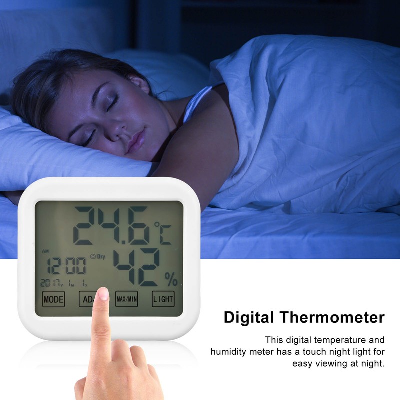 Digital Thermometer Smart Touch Settings Alarm Clock Function Temperature Humidity