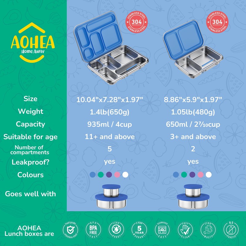 AOHEA Stainless Steel Bento Box Kids, Kids Metal Bento Lunch