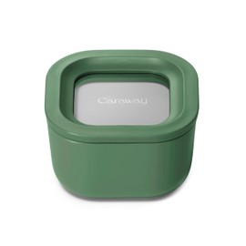 Caraway Mini Square Food Storage Container - 1.75 Cup Glass Storage Container for Food - Non-Toxic Ceramic-Coated Glass - Air Release Technology - Compact & Stackable Design - Sage