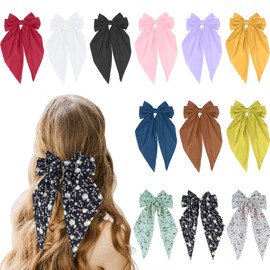 12 Colors Big Hair Bows for Women, Oversized Silky Satin Bows with Long Tails, YITOBA Soft Large Hair Ribbon Clips for Women, Cute Aesthetic Barrettes Accessories (12 Colors)