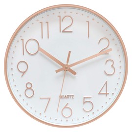 Foxtop Modern Wall Clock 12 Inch Non-Ticking Silent Battery Operated Round Quartz Rose Gold Wall Clock for Office Bedroom Living Room Kitchen Home School Decor