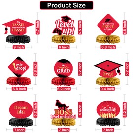 KatchOn, Red and Gold Graduation Centerpieces 2024 - Pack of 9, Honeycomb Table Decorations for Class of 2024