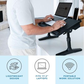 LAPGEAR Easy Tilt Leather Laptop Bed Desk with Adjustable Legs, Wrist Rest, Media Slot, and Built-in Storage - Black - Fits up to 17 Inch Laptops - Style No. 78508