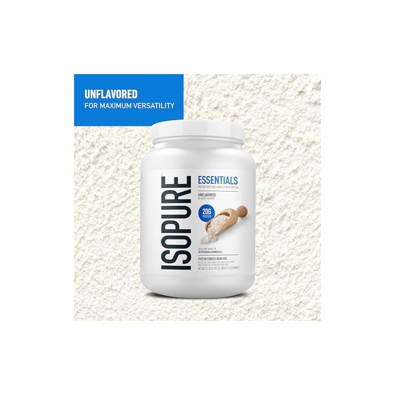 Isopure Essentials 100% Whey Protein Powder, with Vitamins, 20g Protein