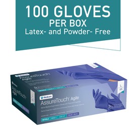 Medicom AssureTouch Agile Nitrile Gloves with Fingertip Grips, Blue, 4.5 mil, Multi Use Nitrile Disposable Gloves - Comfortable, Disposable, Powder Free, Small, Box of 100