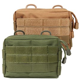 Novemkada MOLLE Pouches - 2 Pack Tactical Compact Water-Resistant Utility Gadget Gear EDC Pouch (Pack of 2 Green+Tan)