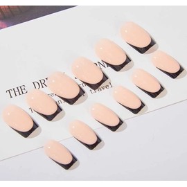 24Pcs Black Press on Nails Short Square Fake Nails French Tip Acrylic Nails Full Cover False Nails Glossy Artificial Nails French Stick on Nails Short Glue on Nails Cute Press on Nails for Women Girls