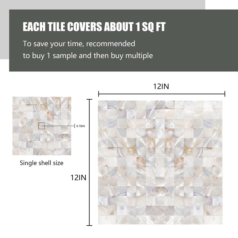 KASARO Peel and Stick Backsplash Shell Tiles, Mother of Pearl