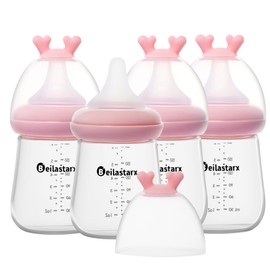 Beilastarx Glass Baby Bottles with Natural Response Nipple Size S - Anti Colic Baby Bottles Wide Neck Slow Flow Baby Bottle (Red, 6oz (Pack of 4))