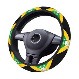 Jamaican Lion Flag Steering Wheel Covers,Anti Slip Sweat Absorption Elasticity Car Accessories Steering Wheel Protector Universal 15 Inch for SUV Sedan Vans Trucks