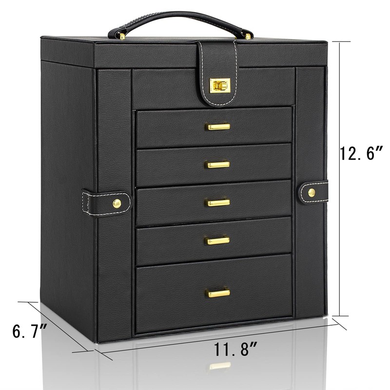AKOZLIN Huge Jewelry Box Organizer Functional Lockable, Large Leather Jewelry