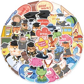 Funny Graduation Season Animals Stickers, 50PCS Reading Graduation Sticker Set for Boys Girls Teens, Vinyl Waterproof Kawaii Learning Encouragement Decals for Phones Cups Stationery Bicycles