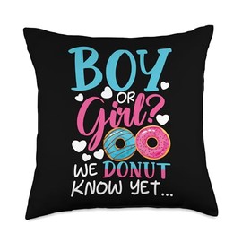 Gender Reveal Party Shower Baby Announcement Boy Or Girl Know Yet Funny Donut Baby Reveal Pun Throw Pillow, 18x18, Multicolor