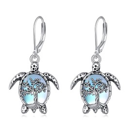 VONALA Turtle Earrings Sea Turtle Earrings Sea Turtle Gifts Tree of Life S925 Sterling Silver Opal for Women Teen Mom Daughter Granddaughter