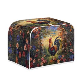 Salabomia Rooster Flower Toaster Cover 2 Slice, Washable Bread Maker Cover Toaster Protector, Dustproof Kitchen Appliance Accessories, Gift for Mom, Brown