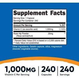 Vitamina C 1000 Mg Con Rosa Mosqueta 25 Mg Con 240 Capsulas Sabor Sin Sabor