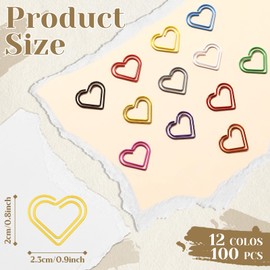 Saypacck 100 Pcs Paper Clips 1.34 x 0.8 Inches Multicolored Paper Clips Cute Paper Clips Journaling Supplies for Bookmark Study Gifts (Heart)