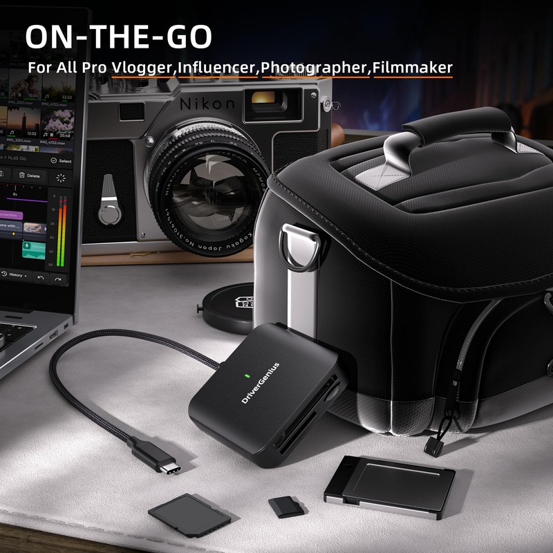 DriverGenius USB Type-C Connection CFAST2.0 & UHS-II SD4.0 Card Reader