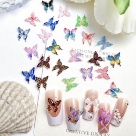 40PCS Butterfly Nail Art Charms 3D Colorful Butterfly Nail Rhinestones Spring Butterflies Nail Gems Cute Butterflies Nail Diamonds Summer Nail Jewelry Cute Nail Jewel for Women Acrylic Nail Supplies