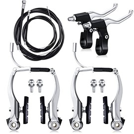 Boao Complete Bike Brake Set, Front and Rear Bike MTB Brake Inner and Outer Cables and Lever Kit Includes Callipers Levers Cables (Silver)