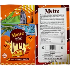 Meltz Dubai Chocolate – Salted-Caramel Knafeh Flavor 75g - Chocolate Bar with Silk Caramel & Knafeh Filling - Middle Eastern Premium Snack - Viral Gift Bar - Made in Dubai (Pack of 1)