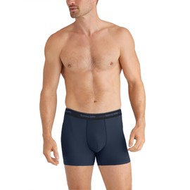 Tommy John Men's Comfort Micro Trunk Boxer Brief Underwear - 4" 3-Pack, 4-Way Stretch, Stay-Put Waistband, Support Pouch (Black/Turbulence/Dress Blues, Large)