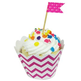 Wrapables Set of 20 Standard Size Chevron Cupcake Wrappers, Hot Pink
