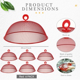 Gerrii 6 Pcs Metal Mesh Food Cover Outdoor Mesh Food Tents Dome Screen Plate Covers for Dinner Plates Reusable Fruit Fly Nets Picnic Food Umbrella for Table, BBQ, Camping, Party (Red,11 Inch)