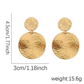 Boho Texture Earrings Gold Disc Coin Earring Vintage Disc Drop Earrings Hammered Round Circle Dangle Earrings Jewelry for Women (Gold Earring)