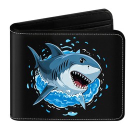 Kanfouaela Cool Blocking Leather Wallet for Boys & Teens, Ages 8-15 – Funny Bifold Design with Coin Pocket, ID Window & Wallet Card – Ideal for Boys, Sons, and Male Youth (Great White Shark)