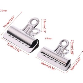 2pcs Large Metal Hinge Clips,Silver Metal Bulldog Clips Paper Letter Document Ticket File Binder Grip Clip Clamp for Pictures, Photos, Money,Office and Home Kitchen 65mm 75mm