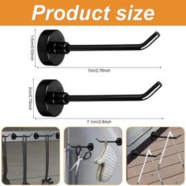 12 Pack Heavy Duty Magnetic Hooks - Strong Neodymium No Drill Hangers for Refrigerator,Kitchen,Garage,Cruise Cabins & RV Walls (Black)