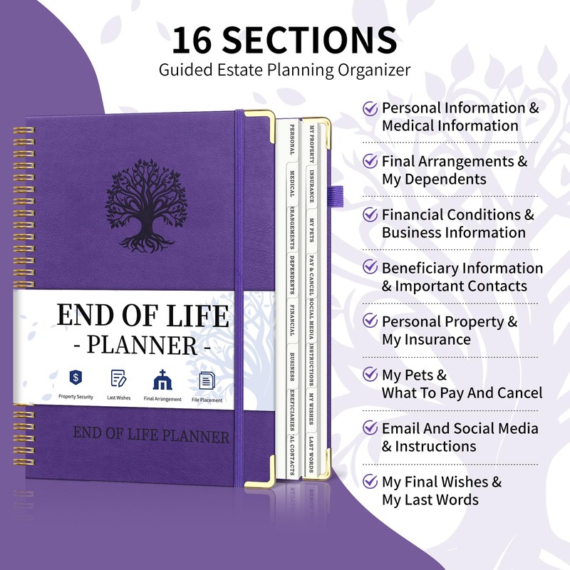 End of Life Planner, Spiral Estate Planning Organizer with Tabs
