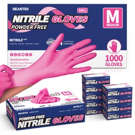 Beastek Nitrile Exam Gloves, 4 Mil 1000Pcs, Powder-Free Latex-Free Food-Safe Cooking Clean Medical Disposable Glove, Hot Pink (X-Small)