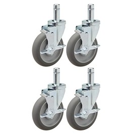 5" Caster Set for Metro Shelving | 4 Swivels with Brakes | Grey Thermoplastic Rubber Wheels | Precision Bearings