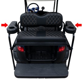 NOKINS Golf Cart Diamond Flip Armrest with Cup Holder, No Drilling, Inward Installation for Club Car EzGo Yamaha Rear Seat Kit Black