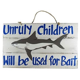 Barry Owens BV582 Unruly Children Will be used for Bait Wood Slat Sign With Rope Hanger 15.75 Inches x 9.8 Inches