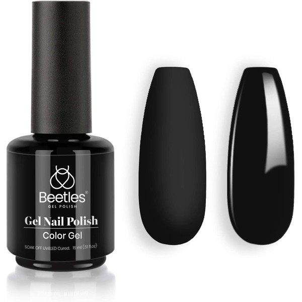 Beetles Gel Nail Polish, 1 Pcs 15ml Audrey Black Color Soak Off Gel Polish Nail Art Manicure Salon DIY at Home