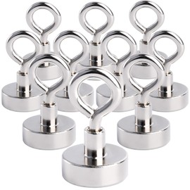 MIN CI 10 Pack Magnetic Hooks, Neodymium Magnets Hooks Pull Force 33lbs(15kg) Extra Strong Magnets 20mm, Magnet with Eye, Round Magnetic Hooks for Cruise Cabins, Magnet with Hook, Magnetic Holder