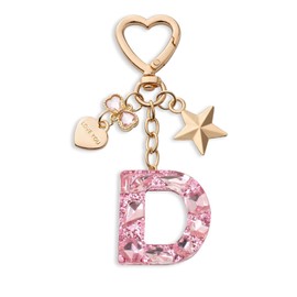 CHUQING Letter Keychain D Pink Glitter Initial Keychain Letter Keyring for Girls Women