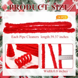 Sonwyoung 24 Pcs 39.37 Inches Jumbo Pipe Cleaners Bulk Coral Fleece Fur Thick Pipe Cleaners Chenille Stems Craft Supplies Easter St. Patrick's Day Gifts DIY Projects(Red)