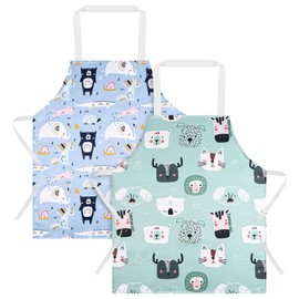ABOHU Kids Aprons, 2 Pcs Child Chef Aprons, Childrens Kids Toddler Waterproof Play Apron, Cartoon Style Toddler Children Painting Apron, Children Kitchen Apron for Kids Toddler Painting Baking Artist