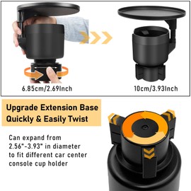Yumzeco Car Drink Holder with Tray, Holder for Car Cup Holder, Multifunctional Universal Cup Holder with 360° Adjustable Portable Swivel Tray, Drink Holder with Adjustable Base