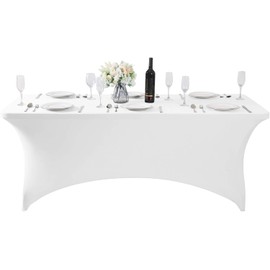 6ft Stretch Spandex Table Cloth for Standard Folding Tables - Universal Rectangular Fitted Tablecloth Protector for Wedding