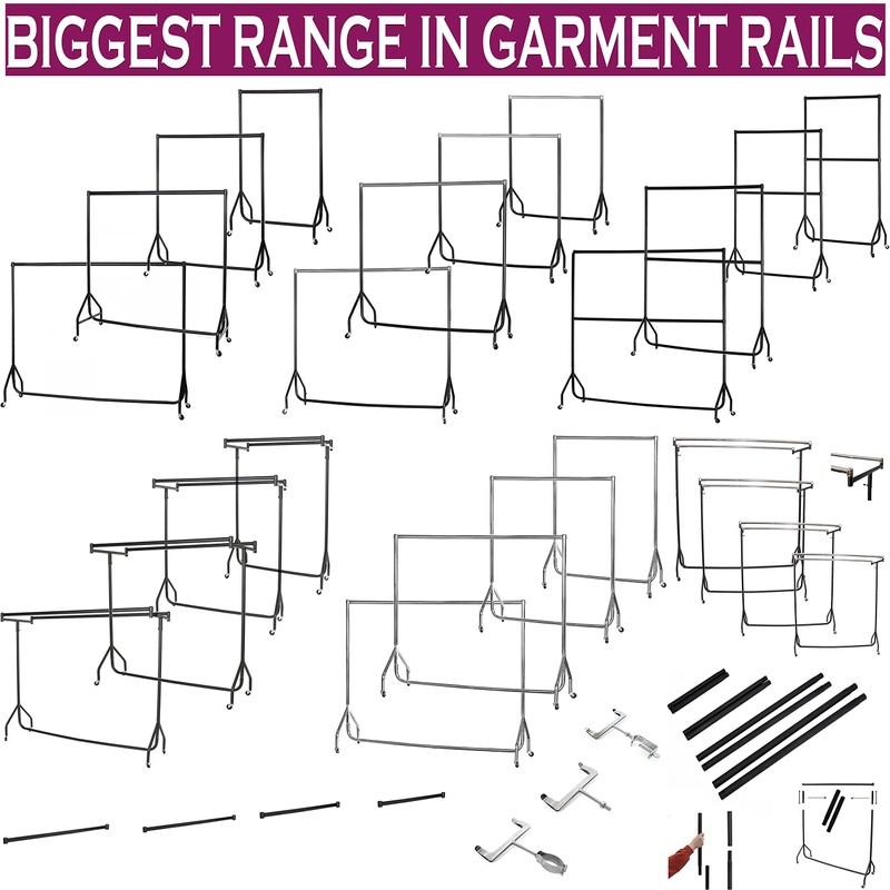 FULL RANGE OF HEAVY DUTY BLACK/CHROME CLOTHES RAILS GARMENT HOME