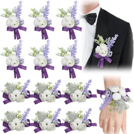 Janinka 12 Pcs Wrist Corsage and Boutonniere Set for Groom Groomsmen Bride Bridesmaids Wedding Anniversary Party(Camellia)